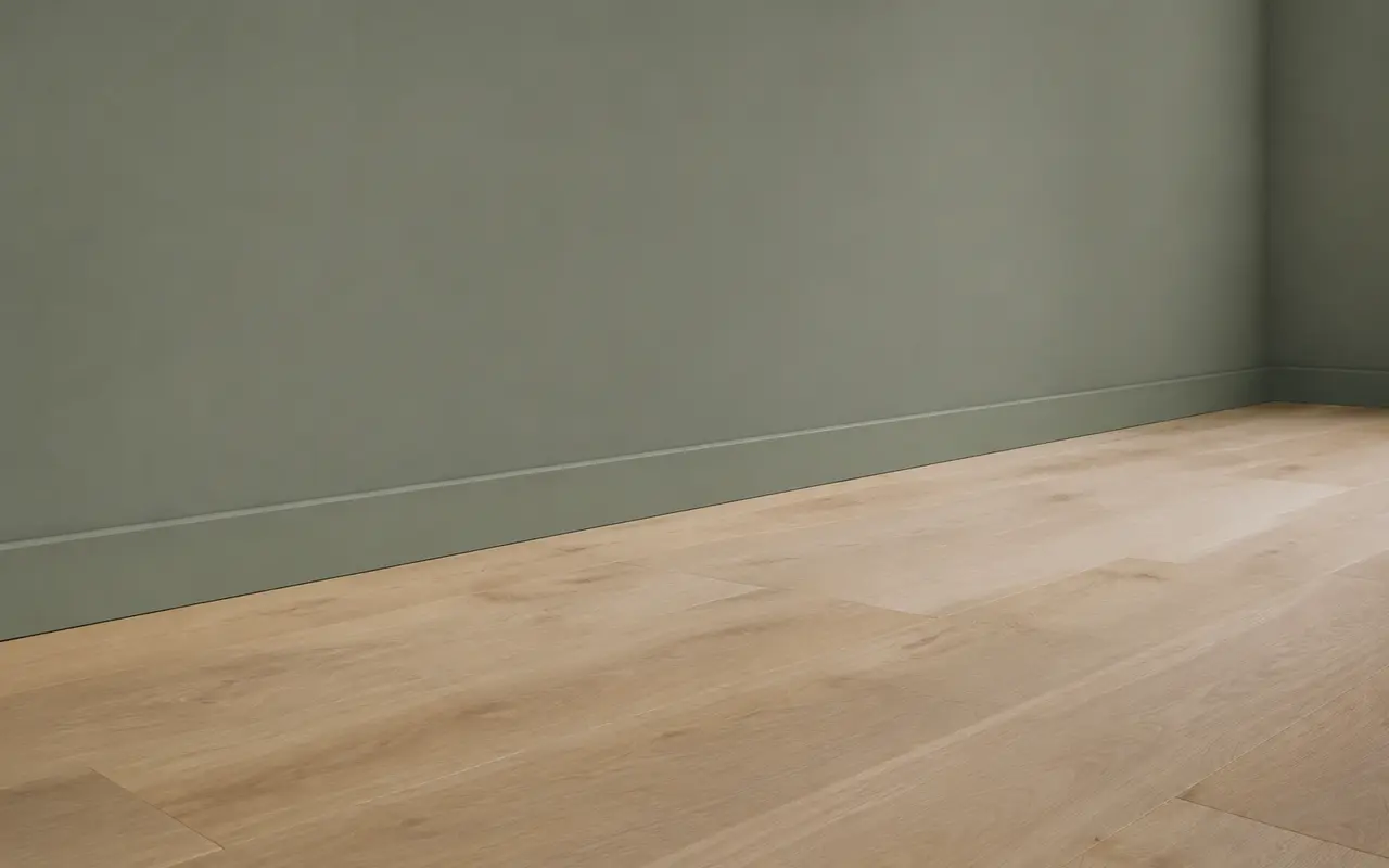 Grijsgroene plint in exact dezelfde kleur als de wand