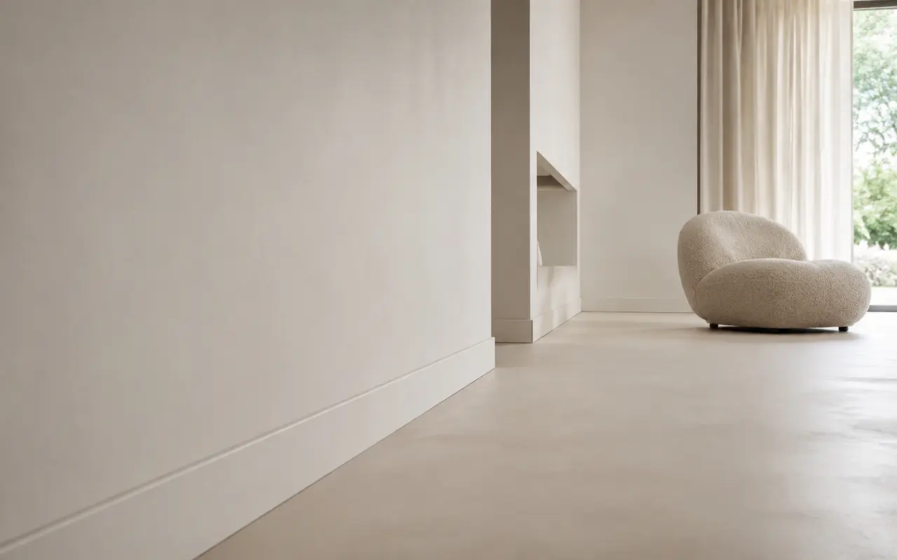 Rustig minimalistisch interieur met strakke plint