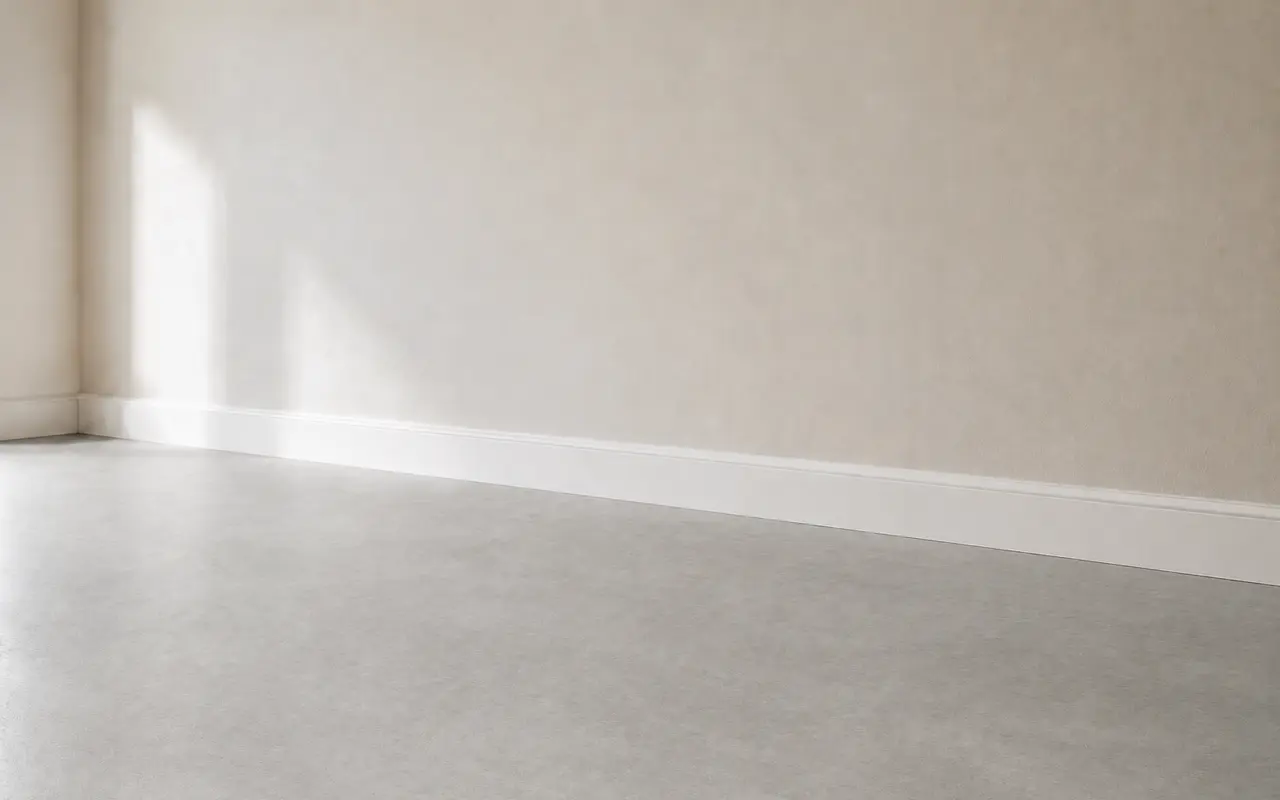 Dezelfde kamer met een lichtgrijze betonlook gietvloer